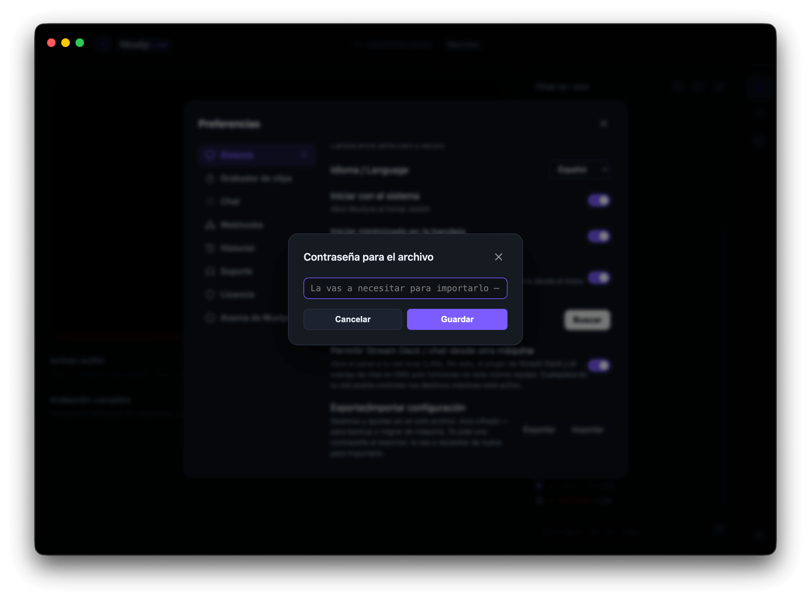password modal to encrypt the file being exported