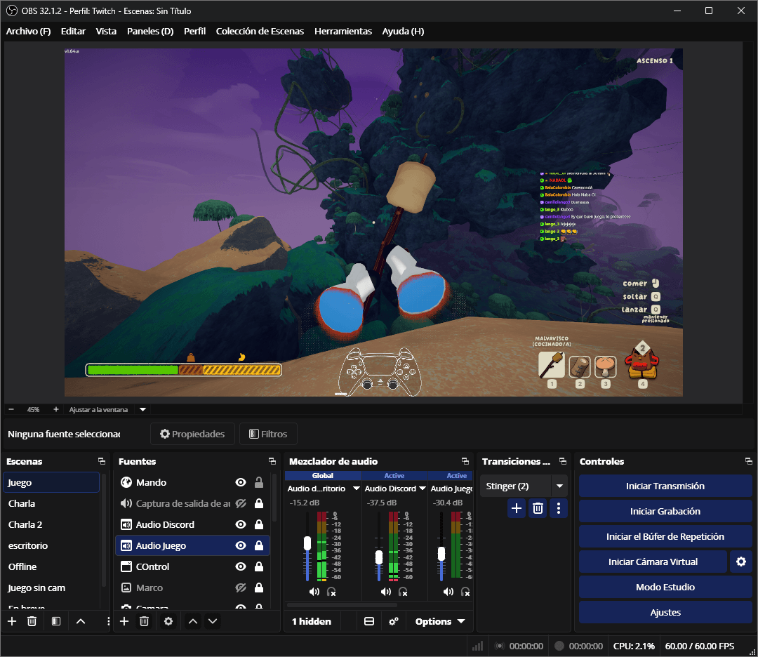 chat overlay composited over the scene